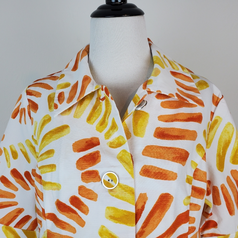Chico's Jacket Flower Power Princeton White Yellow Orange Summer Spring Quirky - Picture 4 of 10